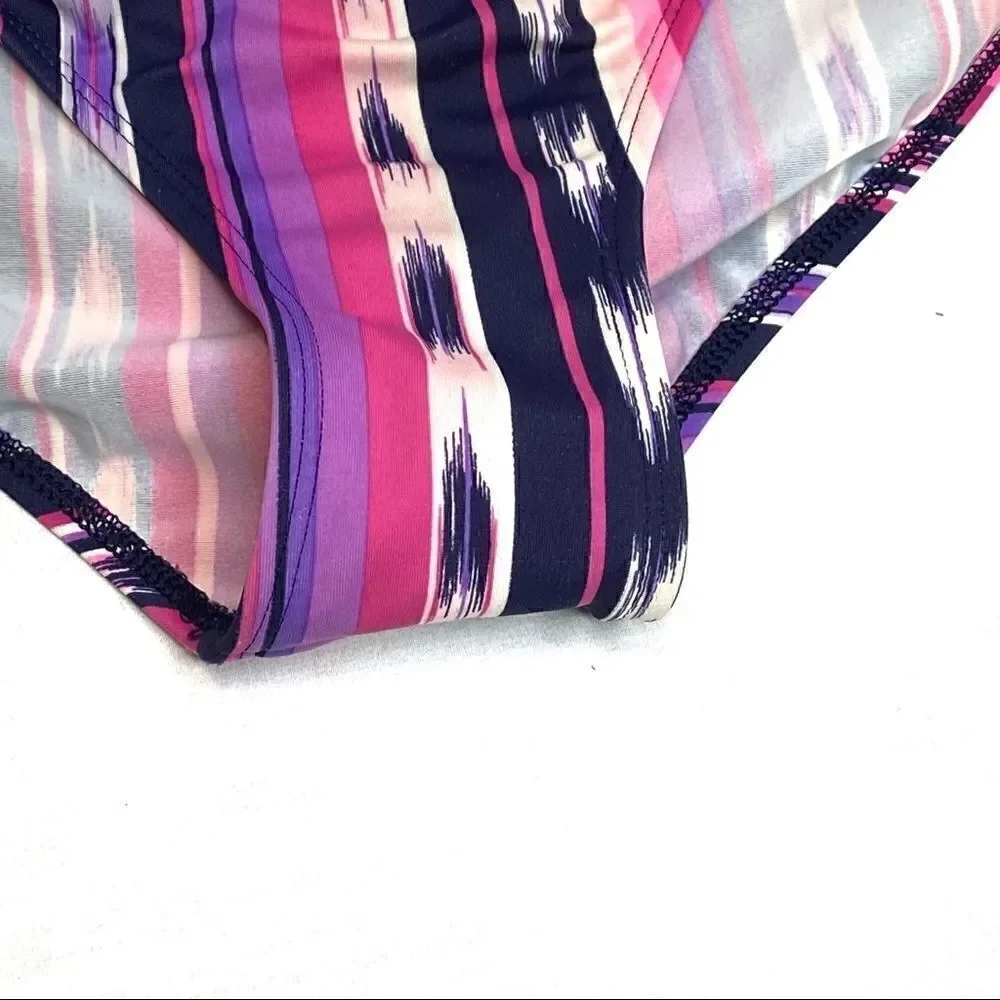 Lands End pink and purple vertical stripe one piece swimsuit size 12+